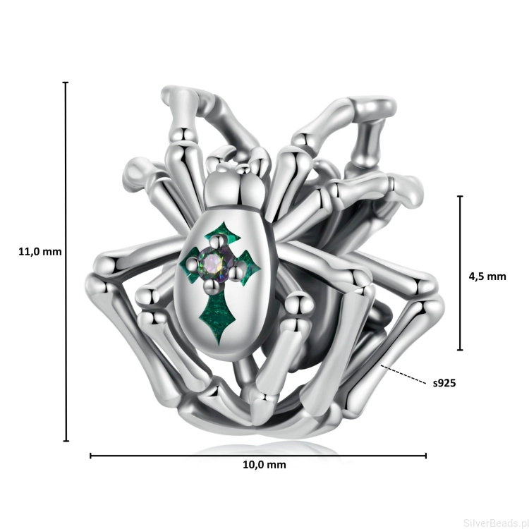 Wymiary koralika charms ze srebra próby 925 beads Pająk z krzyżem