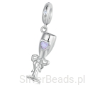 Kieliszek szampana z kokardką srebrny charms zawieszka srebro 925 beads
