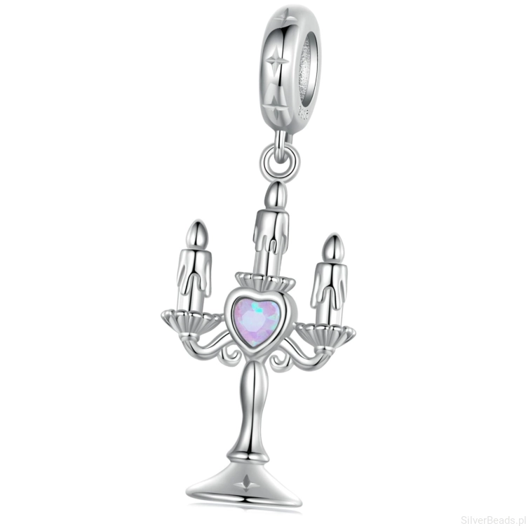 Świecznik z opalizującym sercem srebrny charms zawieszka srebro 925 beads