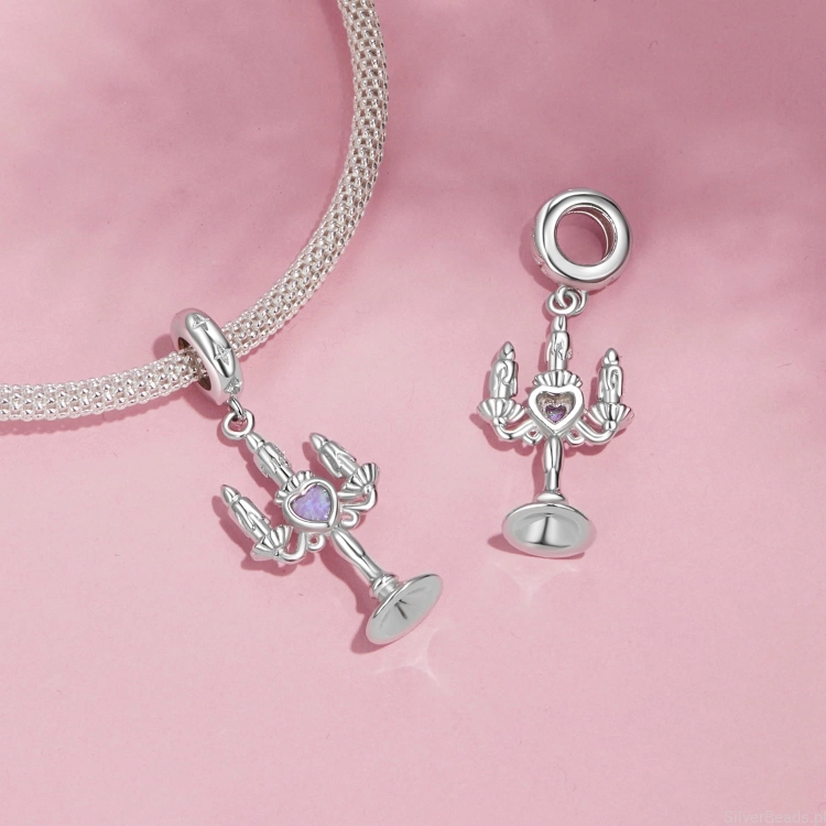 Charms ze srebra próby 925 Świecznik z opalizującym sercem
