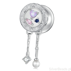 Srebrny charms z kolorowymi kryształami i perełką koralik srebro 925 beads
