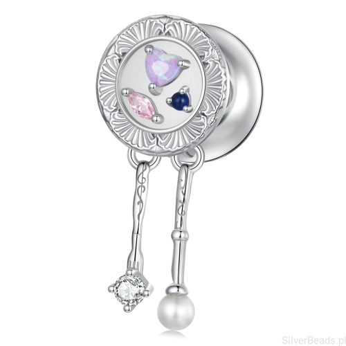 Srebrny charms z kolorowymi kryształami i perełką koralik srebro 925 beads