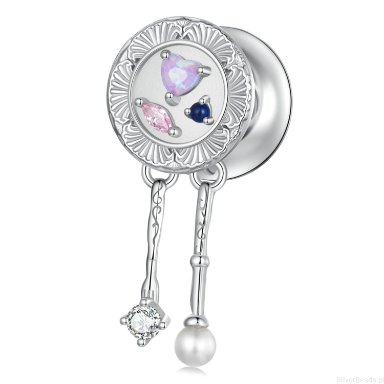 Srebrny charms z kolorowymi kryształami i perełką koralik srebro 925 beads
