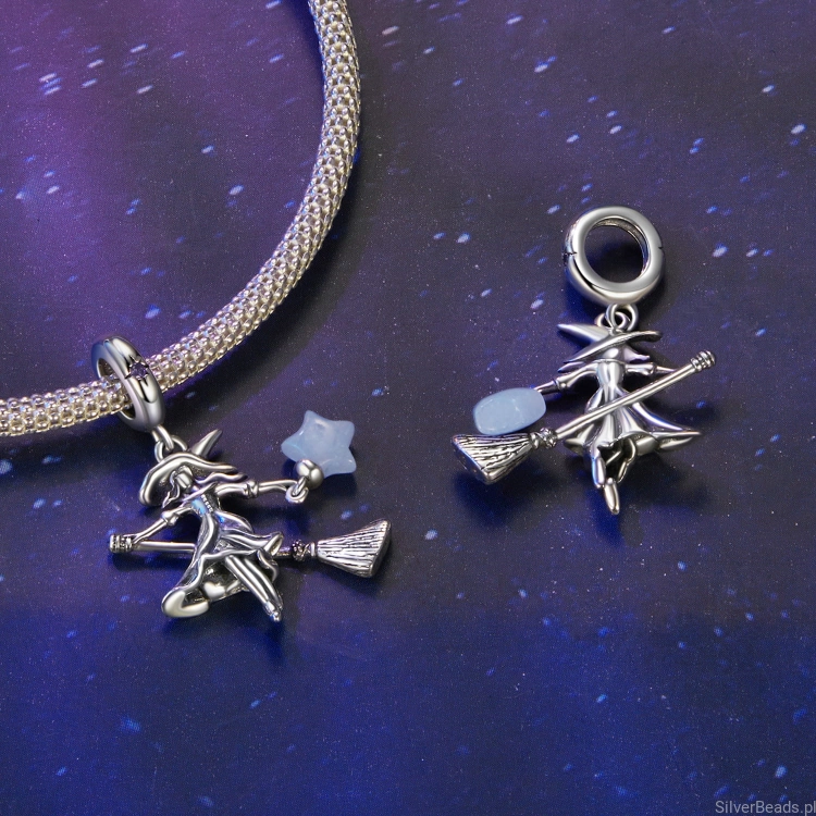 srebrny charms próba 925 Czarownica na miotle