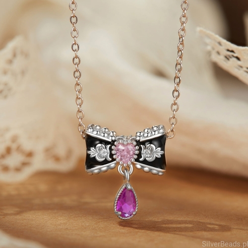 Charms srebro 925 kokardka z wiszącym kryształkiem koralik do bransoletki modułowej charms