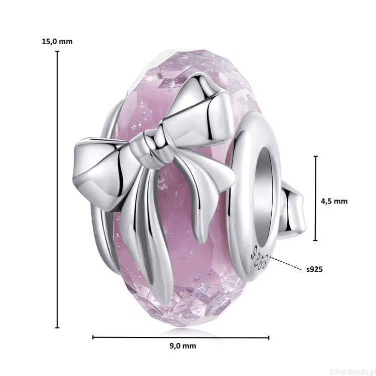 Wymiary koralika charms ze srebra próby 925 beads ze srebrnymi kokardkami