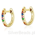 Pozłacane kolczyki klasyczne koła w kolorowe kryształy srebrne zatrzaski
