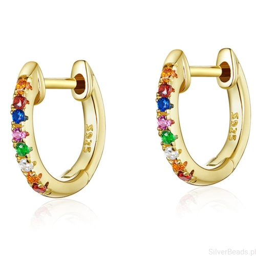 Pozłacane kolczyki klasyczne koła w kolorowe kryształy srebrne zatrzaski