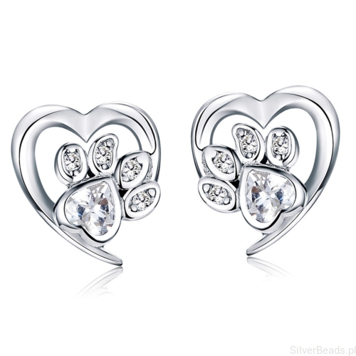 Srebrne kolczyki serca z kryształowymi łapkami sztyfty srebro 925
