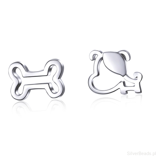 Srebrne kolczyki piesek z kostką sztyfty srebro 925