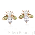 Pozłacane pszczółki z perełkami srebrne kolczyki sztyfty srebro 925
