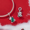 srebrny charms próba 925 miś z kryształową choinką