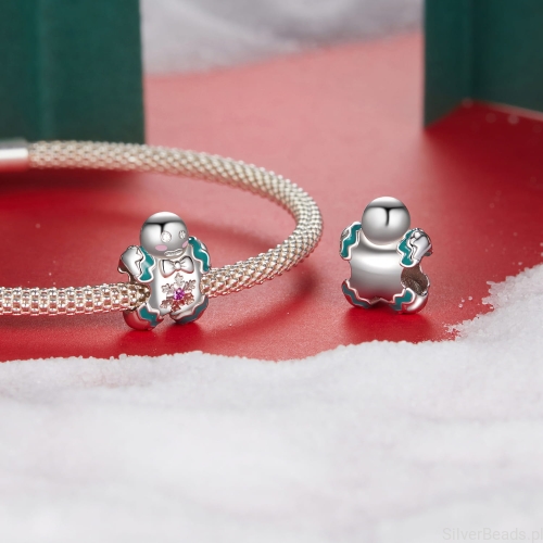 Charms srebro 925 Piernikowy ludzik koralik do bransoletki modułowej charms