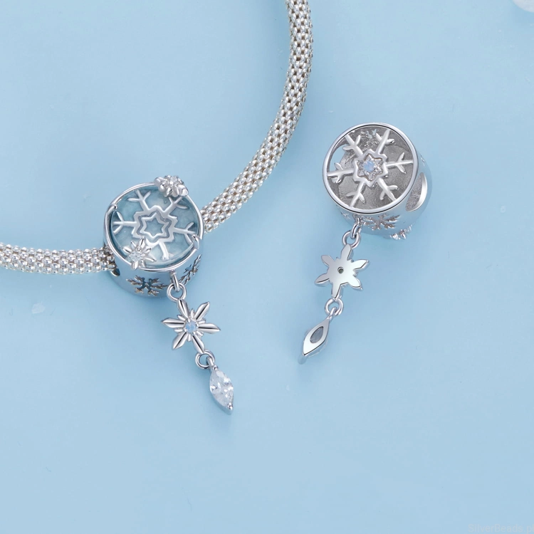 elegancki charms ze srebra koralik w śnieżynki