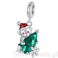 Srebrna zawieszka miś z kryształową choinką srebro 925 beads koraliki