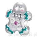 Piernikowy ludzik srebrny koralik charms srebro 925 beads