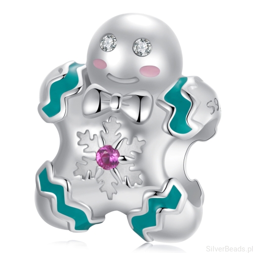 Piernikowy ludzik srebrny koralik charms srebro 925 beads