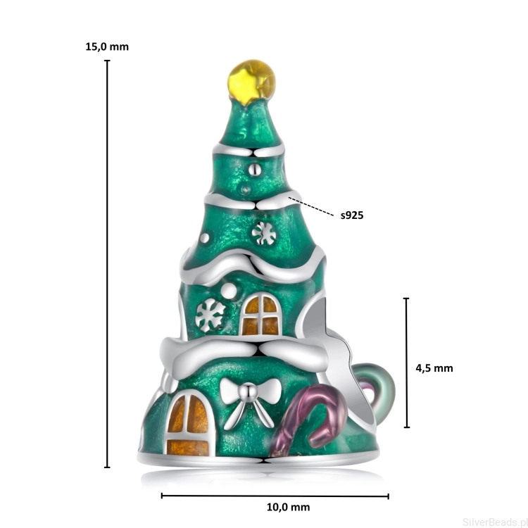 Wymiary koralika charms ze srebra próby 925 beads Choinka