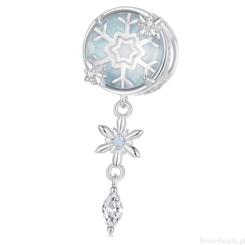 Śnieżny charms w płatki śniegu srebrny koralik charms srebro 925 beads