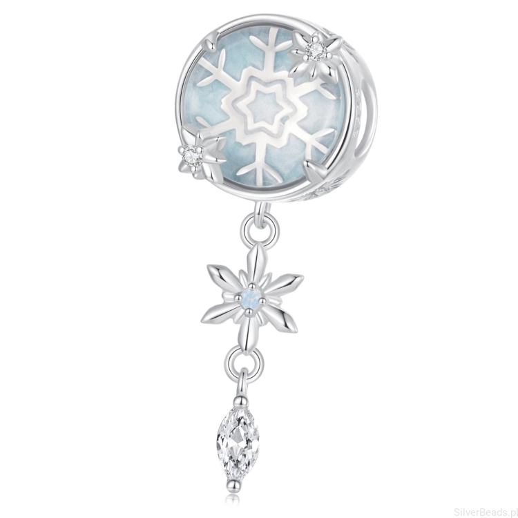 Śnieżny charms w płatki śniegu srebrny koralik charms srebro 925 beads