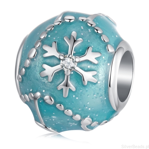 Turkusowa kula w śnieżynki srebrny koralik charms srebro 925 beads