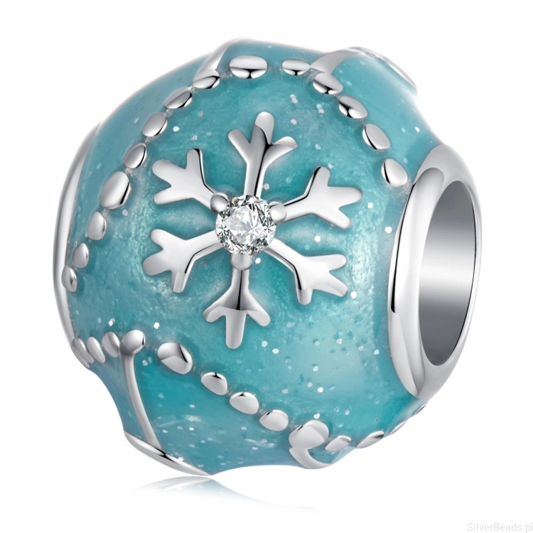 Turkusowa kula w śnieżynki srebrny koralik charms srebro 925 beads