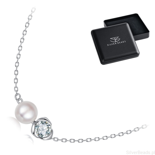 Eleganckie prezentowe pudełeczko gratis do srebrnego naszyjnika  erła i różyczka z Moissanitem 0,5 ct