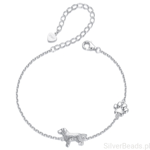 Srebrna bransoletka z pieskiem rasy Golden Retriever i łapką srebro 925