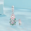 Srebrna zawieszka charms emaliowana matrioszka