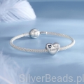 Srebrna modułowa bransoletka typu Pandora i charms Serduszko z gołębiem i grawerem