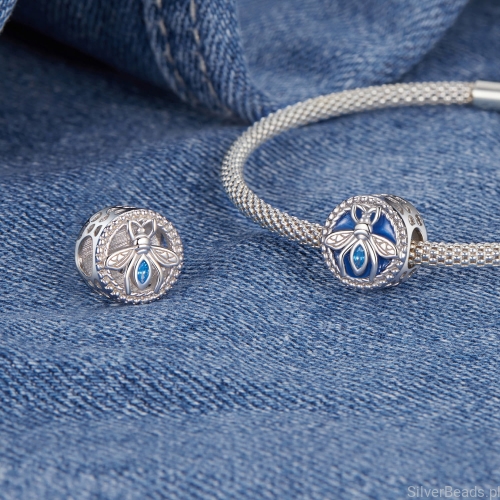 Charms srebro 925 ozdobny guzik z pszczółką koralik do bransoletki modułowej charms