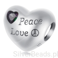 Serduszko z gołębiem i grawerem ,,Spokojna miłość" srebrny koralik charms srebro 925 beads