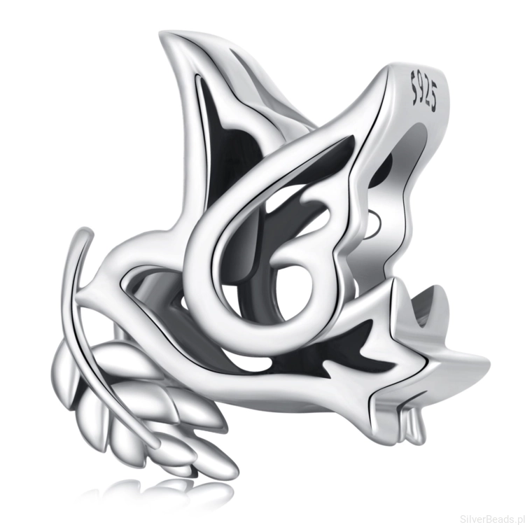 Gołąbek z gałązką oliwną srebrny koralik charms srebro 925 beads