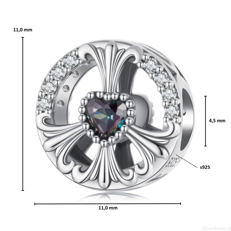 Wymiary koralika charms ze srebra próby 925 beads Symbol pokoju z serduszkiem