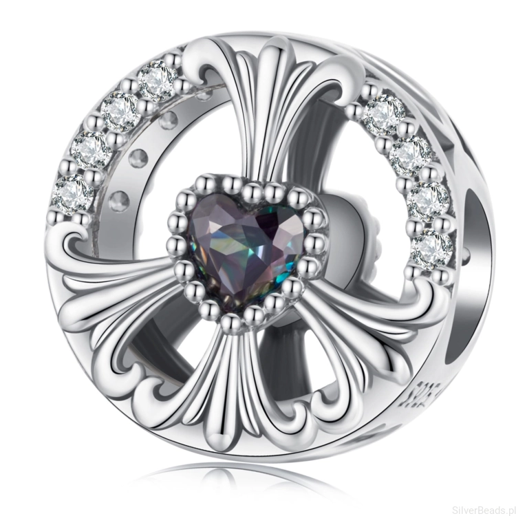 Symbol pokoju z serduszkiem srebrny koralik charms srebro 925 beads