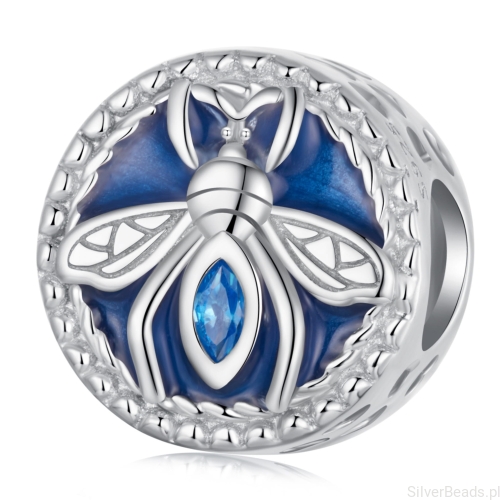 Srebrny koralik ozdobny guzik z pszczółką charms srebro 925 beads