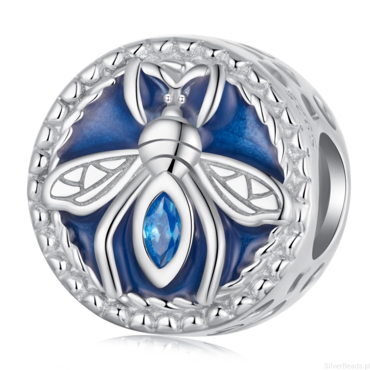 Srebrny koralik ozdobny guzik z pszczółką charms srebro 925 beads