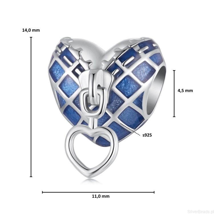 Wymiary koralika charms ze srebra próby 925 beads serduszko z suwakiem