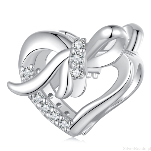 Srebrny koralik serduszko z kokardką charms srebro 925 beads
