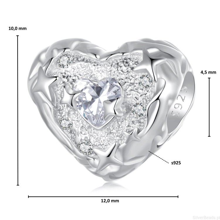 Wymiary koralika charms ze srebra próby 925 beads kryształowe serce