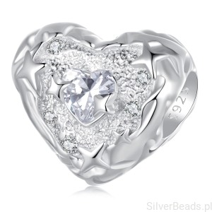 Srebrny charms  kryształowe serce koralik srebro 925 beads