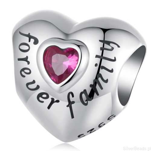 Srebrny charms serce z grawerem ,,Rodzina na zawsze" koralik srebro 925 beads