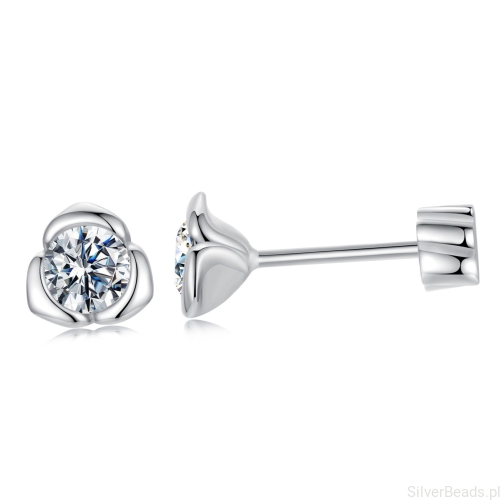 Srebrne kolczyki sztyfty Moissanity 0,3 ct różyczki srebro 925