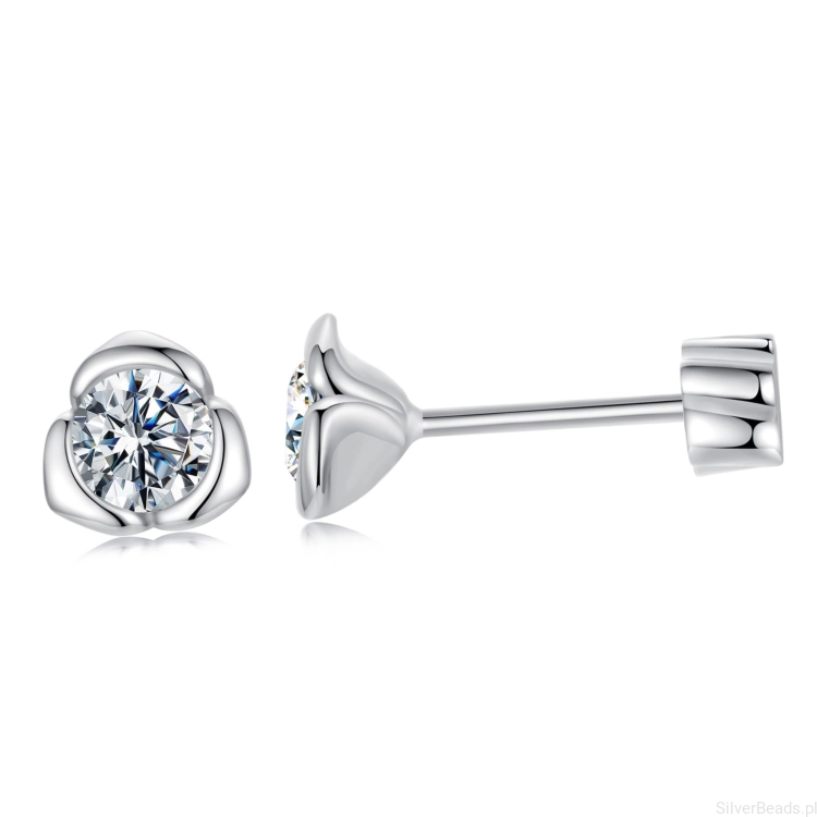 Srebrne kolczyki sztyfty Moissanity 0,3 ct różyczki srebro 925