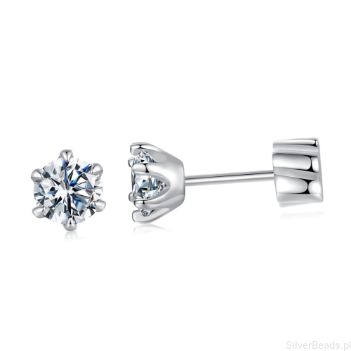 Srebrne kolczyki Moissanity 3x3mm 0,1 ct srebro 925 rozmiar S