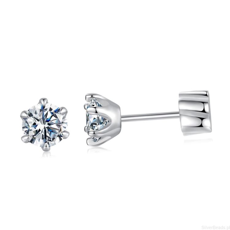 Srebrne kolczyki Moissanity 3x3mm 0,1 ct srebro 925 rozmiar S