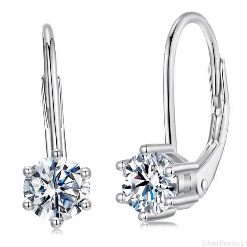 Eleganckie srebrne kolczyki z Moissanitami 0,5 ct bigle zamykane srebro 925