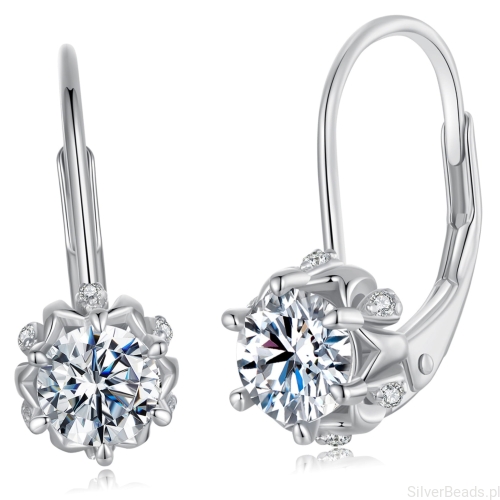 Srebrne kolczyki kwiaty z Moissanitami 0,5 ct bigle angielskie srebro 925