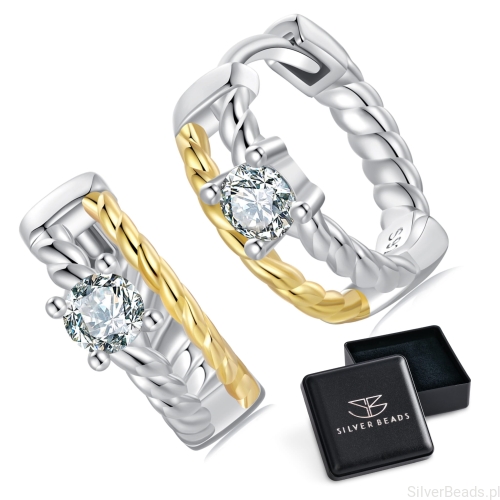Eleganckie prezentowe pudełeczko gratis do srebrnych kolczyków pozłacane Moissanity 0,1 ct