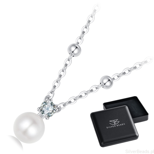 Eleganckie prezentowe pudełeczko gratis do srebrnego naszyjnika  perła i Moissanit 0,1 ct